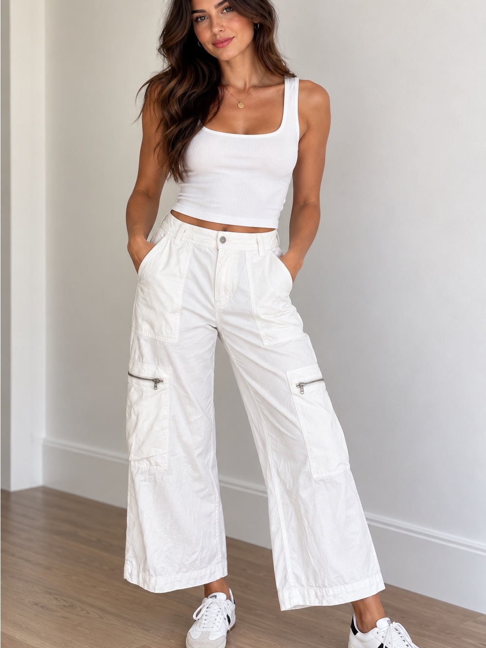 Vince Women’s White Wide-Leg  Cropped Cargo Pants, Size 6